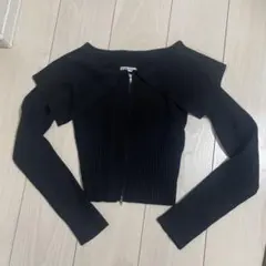 INGNI ブラック オフショルダー リブニット