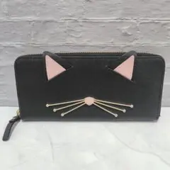 kate spade 長財布 ネコ ブラック レザー ラウンドファスナー 猫