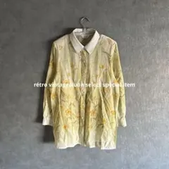 昭和レトロ総柄シアーブラウス　ヴィンテージシャツ　花柄　レトロ柄　春ブラウス