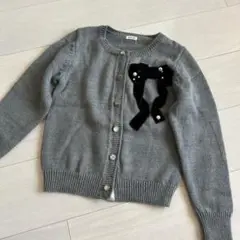 グレー リボン付きカーディガン 130