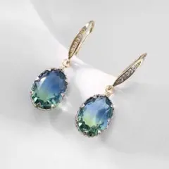 揺れる可愛いジルコニア緑ブルーシルバー天然石ブランドハンドメイド調ゴールドピアス