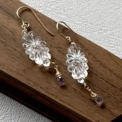 硝子の花影 / クリスタルフラワーとサファイアのピアス