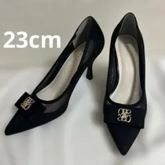RANDA ランダ モノグラムパーツリボンフィットパンプス ブラック 23cmのサムネイル