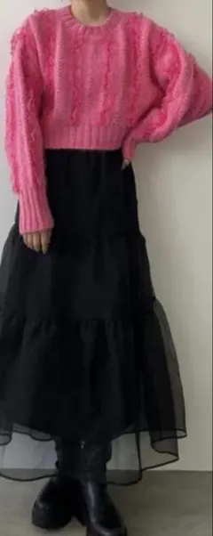 ローリーズファーム　レースフリルニット　ピンク