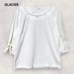 GLACIER グラシエ ビジュー ブラウス L 白 フェミニン きれいめ