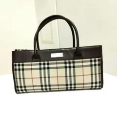 美品☆　バーバリー　ハンドバッグ　ロゴプレート　スクエア　ノバチェック
