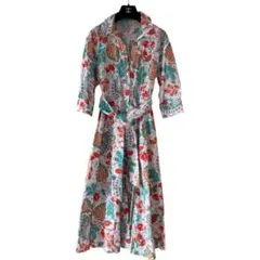 ZARA 美品　柄七分袖シャツワンピース 美