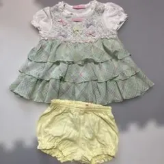 メゾピアノ　フリル付きワンピース３点セット（緑・イエロー）　70サイズ　美品