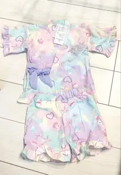 新品 ベビー 女の子 甚平 浴衣 半袖 冷感 90cm 綿100% ピンク 紫