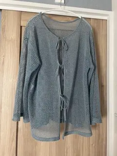 メッシュリボン付き長袖カーディガン