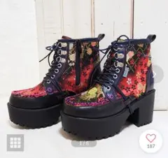 YOSUKE 厚底レースアップブーツ （ブラックマルチ） 美品　LL（25cm）