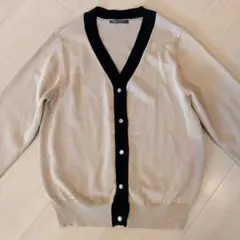 【アクアガレージ】カーディガン　長袖　Vネック　配色ハイゲージニット　M 無地