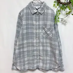 オールドネイビー チェック シャツ レギュラーカラー 長袖 ラウンド 灰白 S