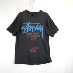 STUSSY ステューシー 都市プリント 半袖Tシャツ Lサイズ 褪せ黒