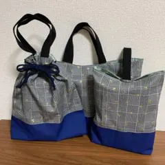 入園入学通学　3点セット　チェック×さくらんぼ柄　ハンドメイドのサムネイル