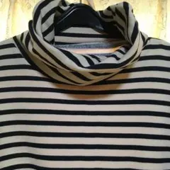 オフホワイト✖️紺ボーダー　タートルトレーナー　大きいサイズ3L