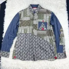 河谷シャツ 長袖 パッチワークシャツ ペイズリー L