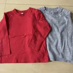 長袖Tシャツ 赤 グレー 90cm ロンT