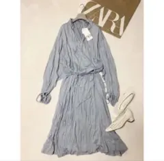 匿名配送　新品　ZARA ZARA プリーツ　サテン　シャツワンピース　長袖