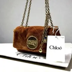 未使用に近い★クロエ ヘリテージ ベルベット スモールショルダーバッグ ブラウン