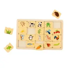 【新品未使用】木製 動物・食べ物 パズル 知育玩具