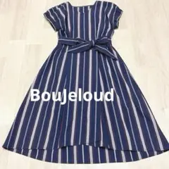 BouJeloudストライプ柄 半袖ワンピース ウエストリボン美品のサムネイル