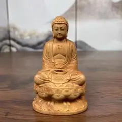 木彫り 釈迦如来坐像 蓮華座 仏像 オブジェのサムネイル