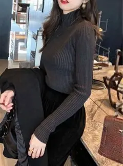 GRL タートルネックリブニットトップス k8435v チャコール