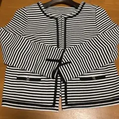 白黒ストライプ ノーカラージャケット Lサイズ