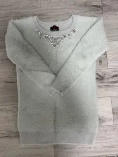 DaTuRa ビジュー装飾 シャギーニット ライトグレー
