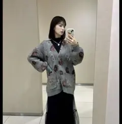 JEANASIS 5GフラワーラメフェザーVカーディガン