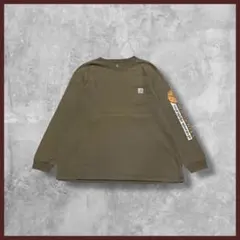 l*o様 US古着 Carhartt ロゴ プリント ロンT 長袖 カーキ 2X