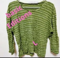 ✨一点物✨basic Editions ストライプ柄グリーン長袖 L