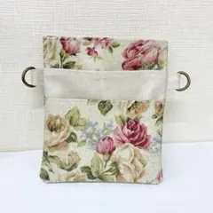 【人気】ラミネート生地☆大きなナースポケット☆オーガナイザー☆薔薇♪生成り