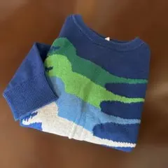恐竜グラフィック ニットセーター 青