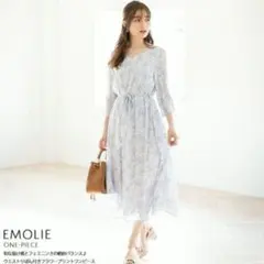 トッコクローゼット　ウエストりぼん付きフラワープリントワンピース