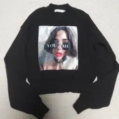 フォトプリント 長袖ニット トップス ブラック