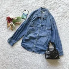 アースミュージック デニムシャツ 長袖 インディゴ F 綿100% カジュアル