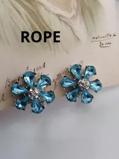 ROPE　ブルーのガラス　花モチーフ　イヤリングのサムネイル