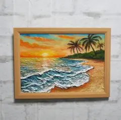 油絵 油彩 油彩画 絵画 絵【朝日に輝く海の青い花】 - メルカリ