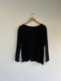 黒の長袖カットソー レースディテール 大きいサイズ 5L 重ね着