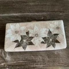花柄ビーズ刺繍クラッチバッグ　和装バッグ　パーティーバッグ　着物バッグ　ピンク系