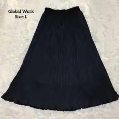 プリーツスカート★ロングスカート グローバルワーク ブラック 黒 ゴム L