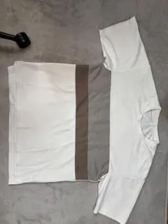 GU ホワイト/ブラウン ストライプ Tシャツ