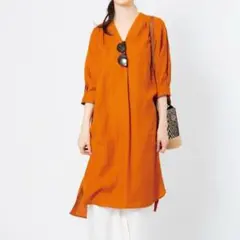 JET SET SOLO PLUS Ｖネック リネンタッチシャツワンピース Fのサムネイル
