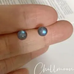 丸玉スタッドピアス　天然石　グレームーンストーン　ラブラドライト　誕プレ