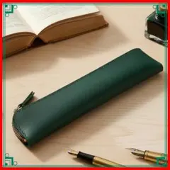 本革ペンケース　レザー　ペンケース　筆箱　グリーン　高級感　ヴィンテージ風