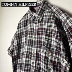 【美品】TOMMY HILFIGER チェック柄 半袖シャツ 刺繍　L