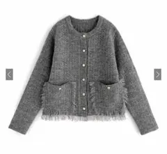 【GRL】フリンジニットカーディガン グレー