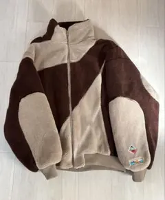 ZARA M ボアブルゾン ジャケット パッチワーク 切替 アースカラー